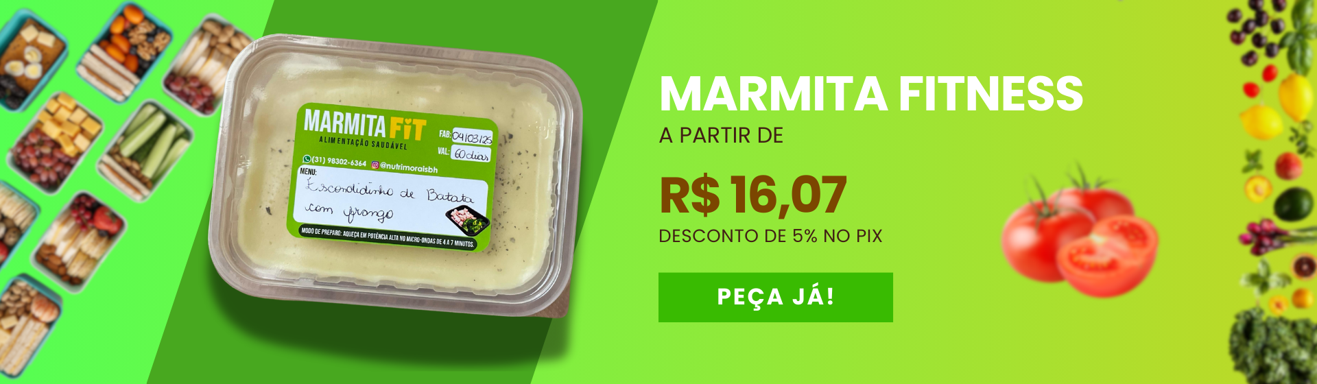 Marmita fitness a partir de R$ 16,07 - Desconto de 5% no PIX